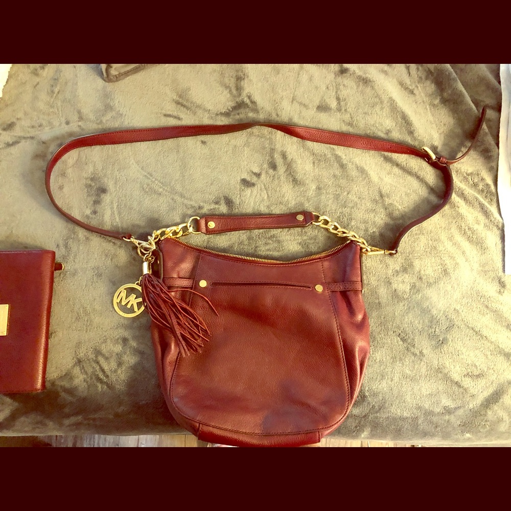 BurgundyMK wallet & shoulder bag w/removable strap